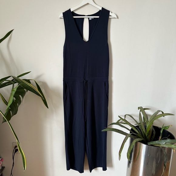 Quince French Terry Modal Sleeveless V Neck Jumpsuit in Navy Size M - Picture 3 of 8